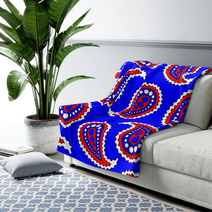 Blue, White, Red Retro Paisley Blanket Throw