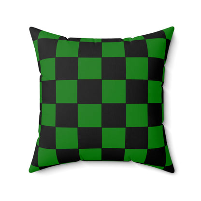 Green, Black Retro Check Cushion Pillow