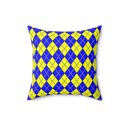 Blue, Yellow Retro Argyle Cushion Pillow