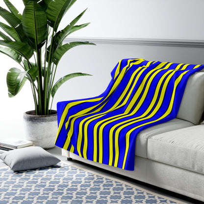 Blue, Yellow Retro Stripes Blanket Throw