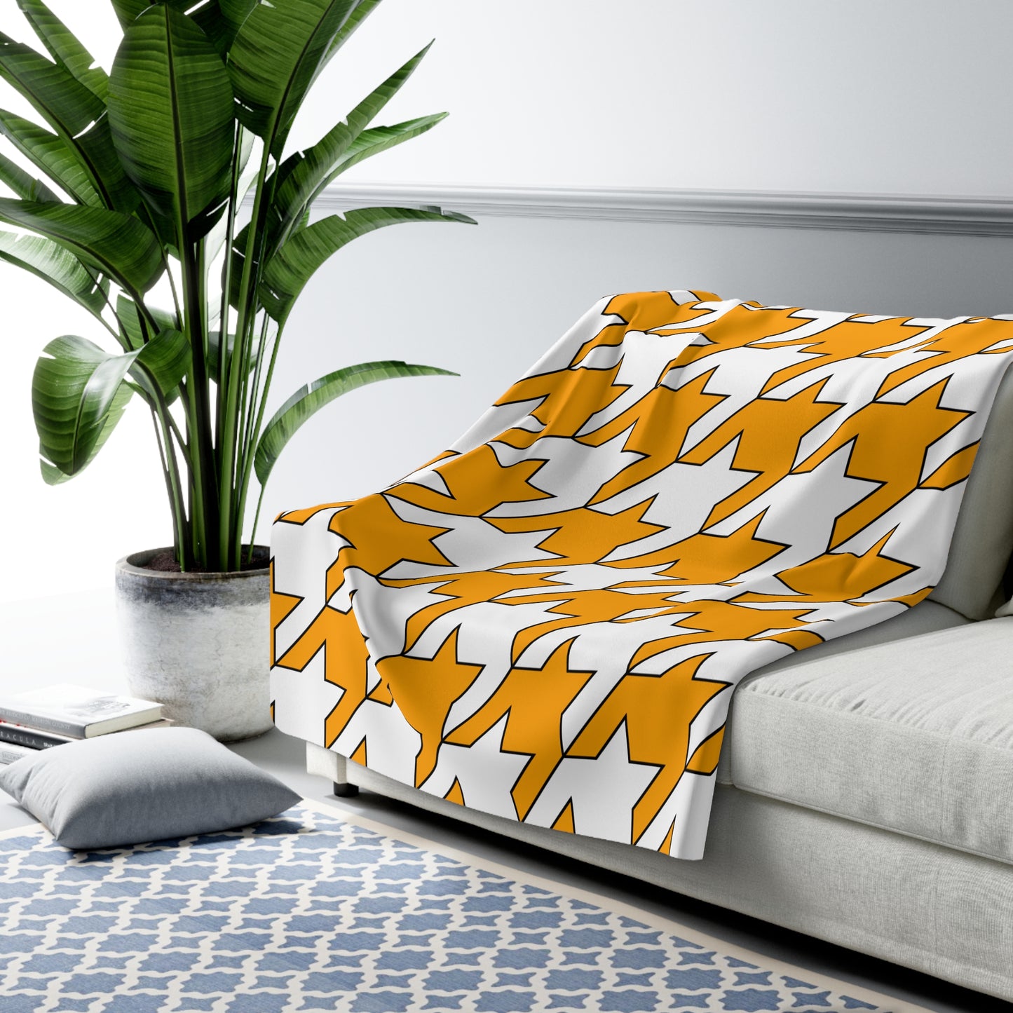 Orange, White Retro Houndstooth Blanket Throw