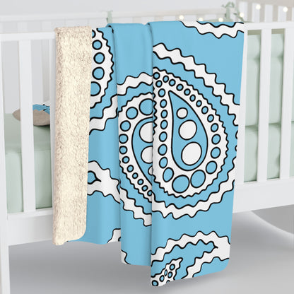 Sky Blue, White Retro Paisley Blanket Throw
