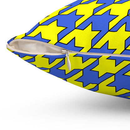Royal Blue, Yellow Retro Houndstooth Cushion Pillow