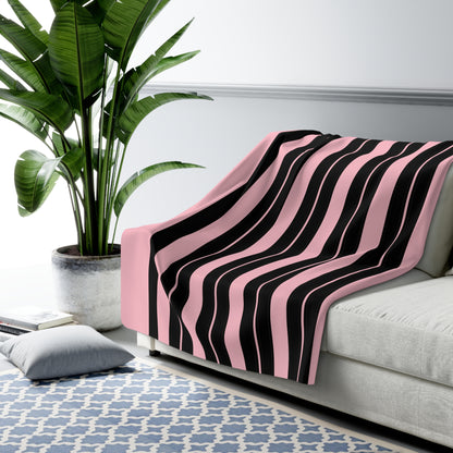 Pink, Black Retro Stripes Blanket Throw