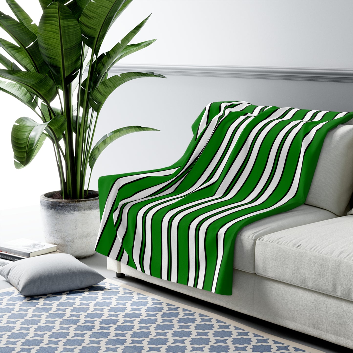 Green, White Retro Stripes Blanket Throw