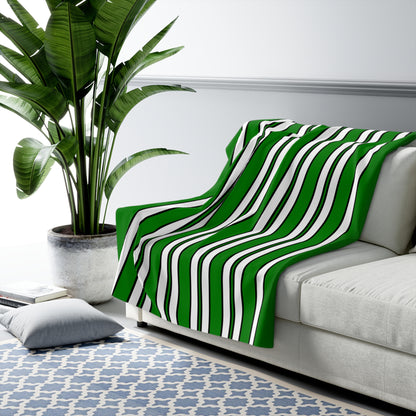 Green, White Retro Stripes Blanket Throw