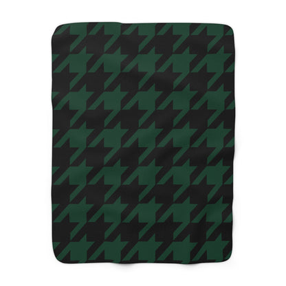 Dark Green, Black Retro Houndstooth Blanket Throw