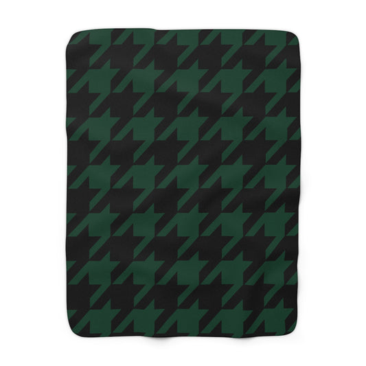 Dark Green, Black Retro Houndstooth Blanket Throw