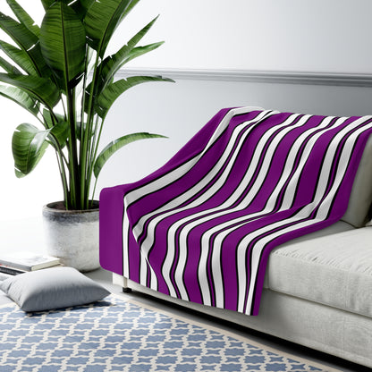 Purple, White Retro Stripes Blanket Throw