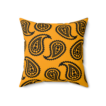Orange, Black Retro Paisley Cushion Pillow