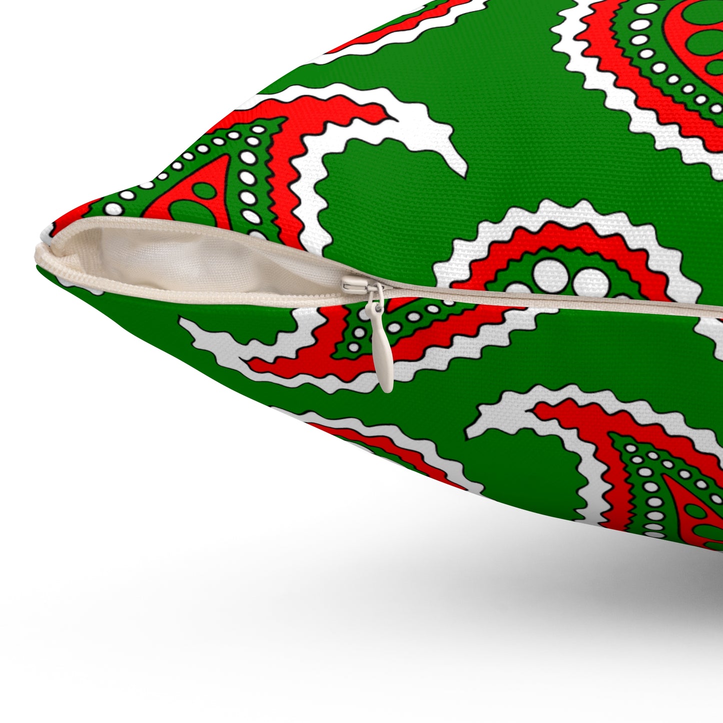 Green, White, Red Retro Paisley Cushion Pillow