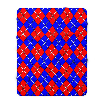 Blue, Red Retro Argyle Blanket Throw