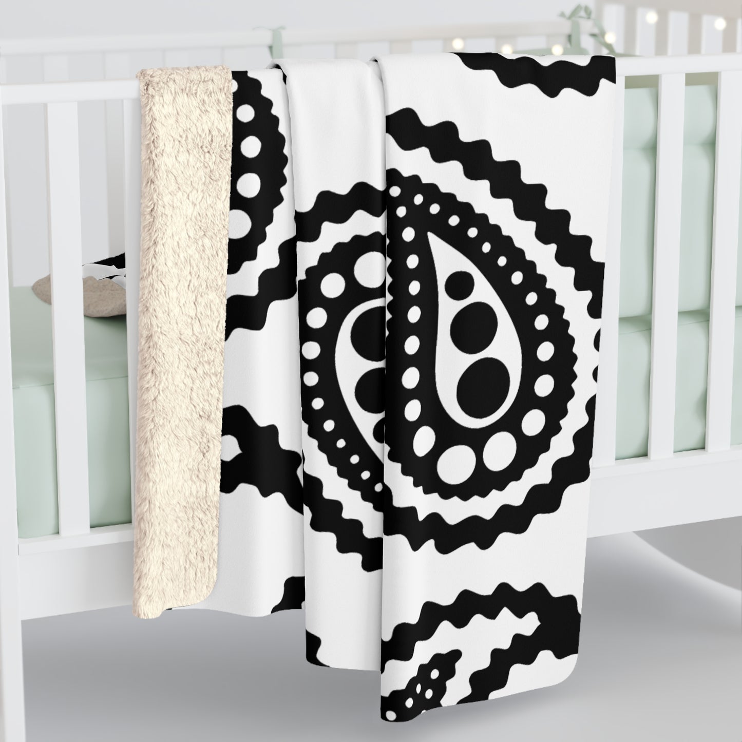White, Black Retro Paisley Blanket Throw