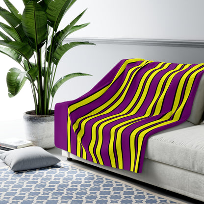 Purple, Yellow Retro Stripes Blanket Throw