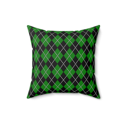 Green, Black Retro Argyle Cushion Pillow