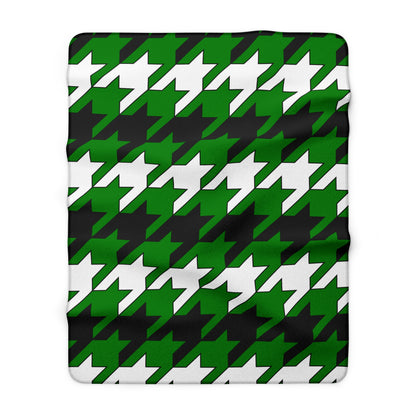 Green, Black, White Retro Houndstooth Blanket Throw