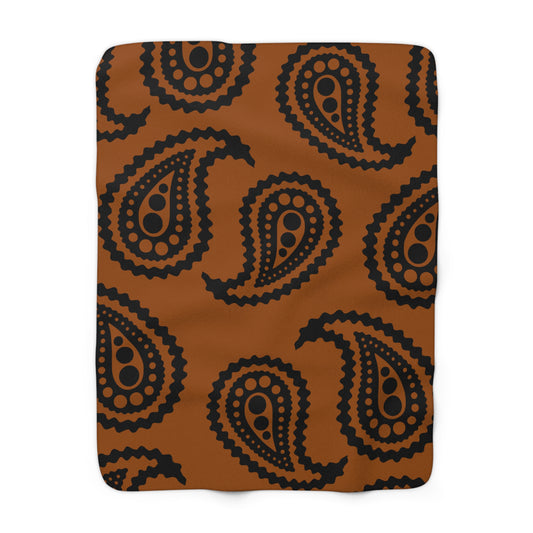 Brown, Black Retro Paisley Blanket Throw