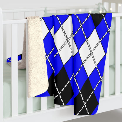 Blue, Black, White Retro Argyle Blanket Throw