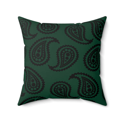 Dark Green, Black Retro Paisley Cushion Pillow