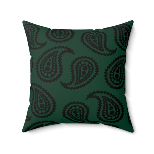 Dark Green, Black Retro Paisley Cushion Pillow