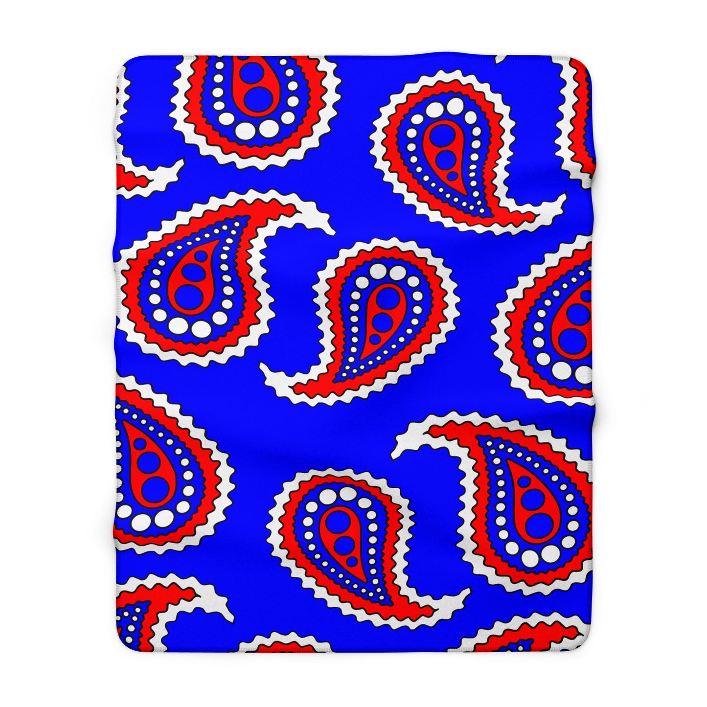Blue, White, Red Retro Paisley Blanket Throw