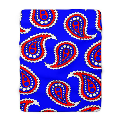 Blue, White, Red Retro Paisley Blanket Throw