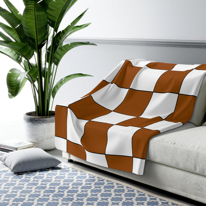 Brown, White Retro Check Blanket Throw