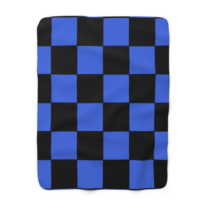 Royal Blue, Black Retro Check Blanket Throw
