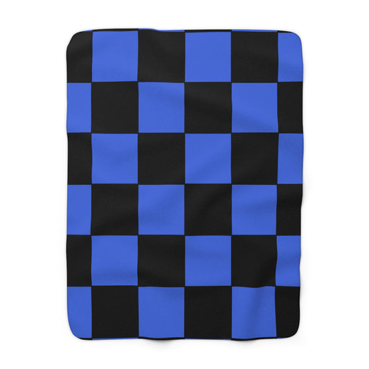 Royal Blue, Black Retro Check Blanket Throw