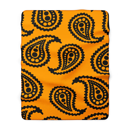 Orange, Black Retro Paisley Blanket Throw