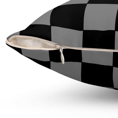 Grey, Black Retro Check Cushion Pillow