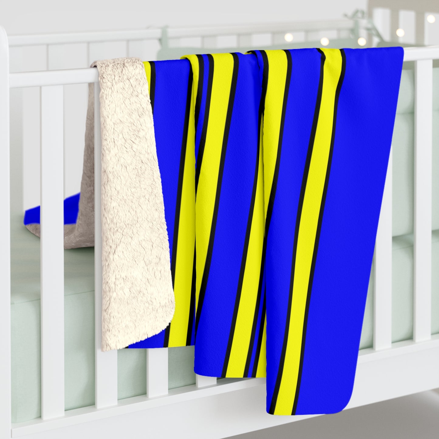 Blue, Yellow Retro Stripes Blanket Throw