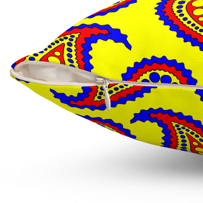 Yellow, Blue, Red Retro Paisley Cushion Pillow
