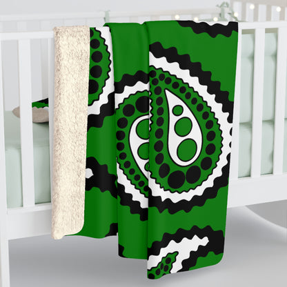 Green, Black, White Retro Paisley Blanket Throw