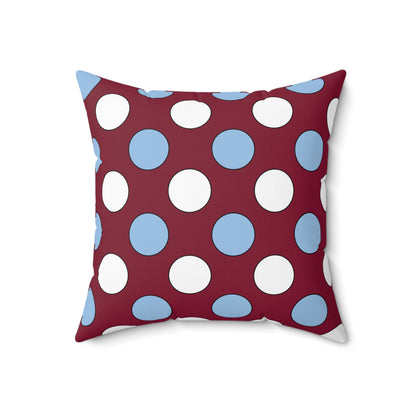 Claret, Blue, White Retro Polka Cushion Pillow