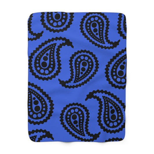 Royal Blue, Black Retro Paisley Blanket Throw