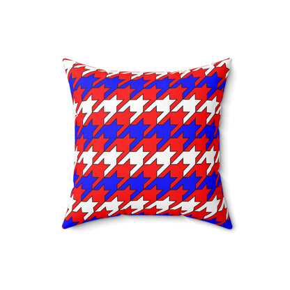 Red, White, Blue Retro Houndstooth Cushion Pillow