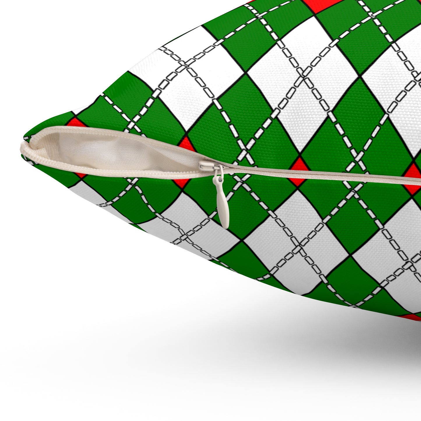 Green, White, Red Retro Argyle Cushion Pillow