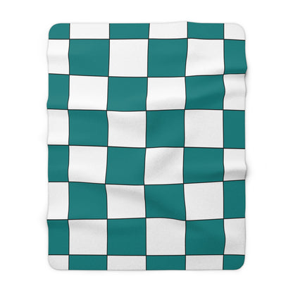 Teal, White Retro Check Blanket Throw