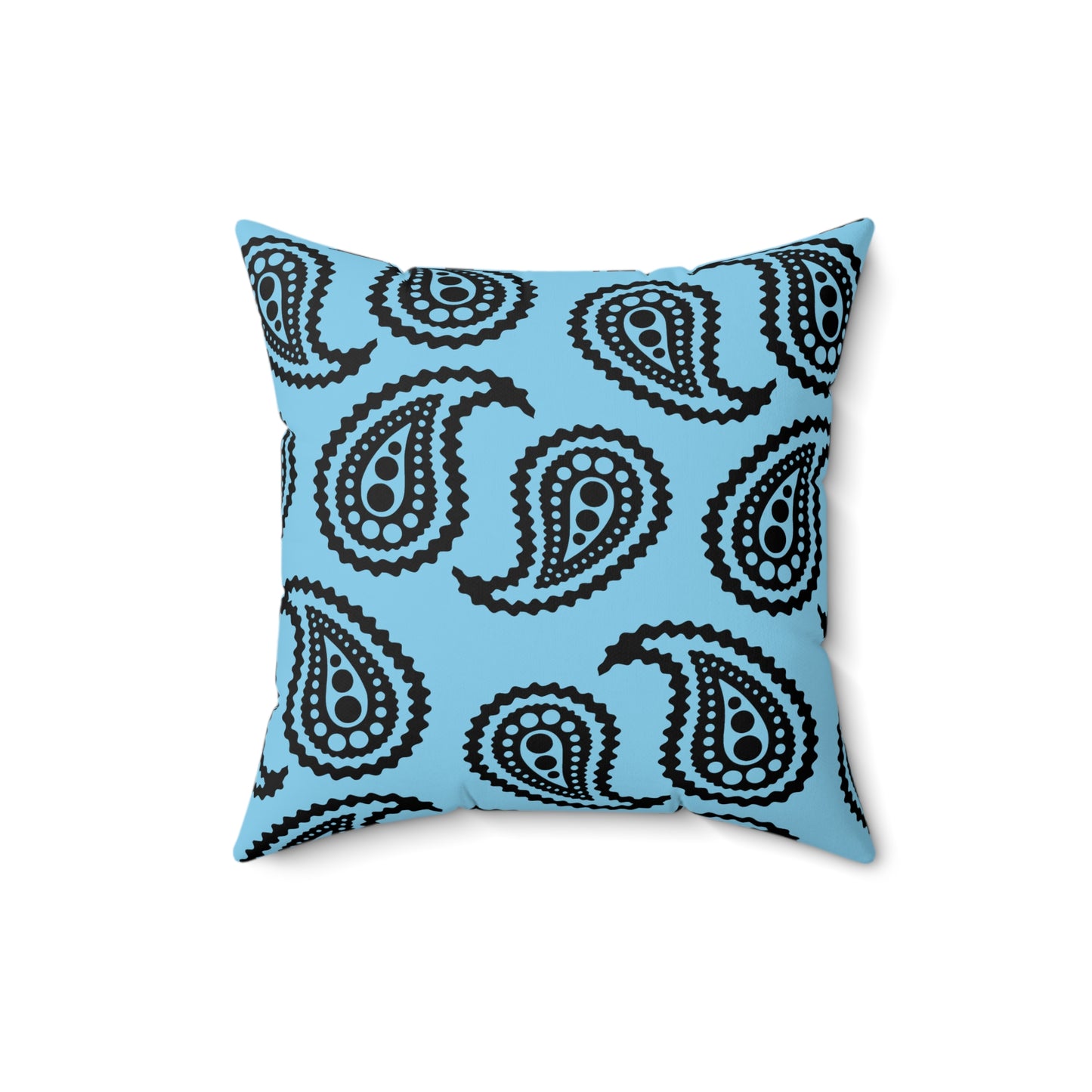 Sky Blue, Black Retro Paisley Cushion Pillow