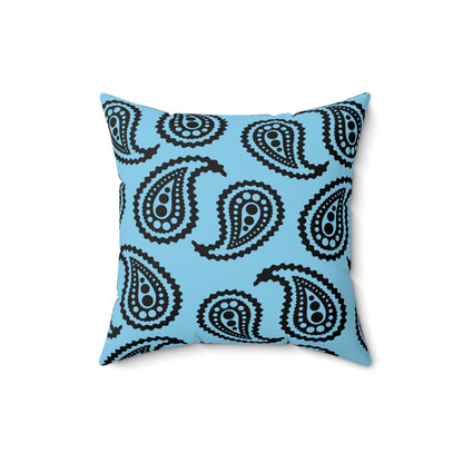Sky Blue, Black Retro Paisley Cushion Pillow