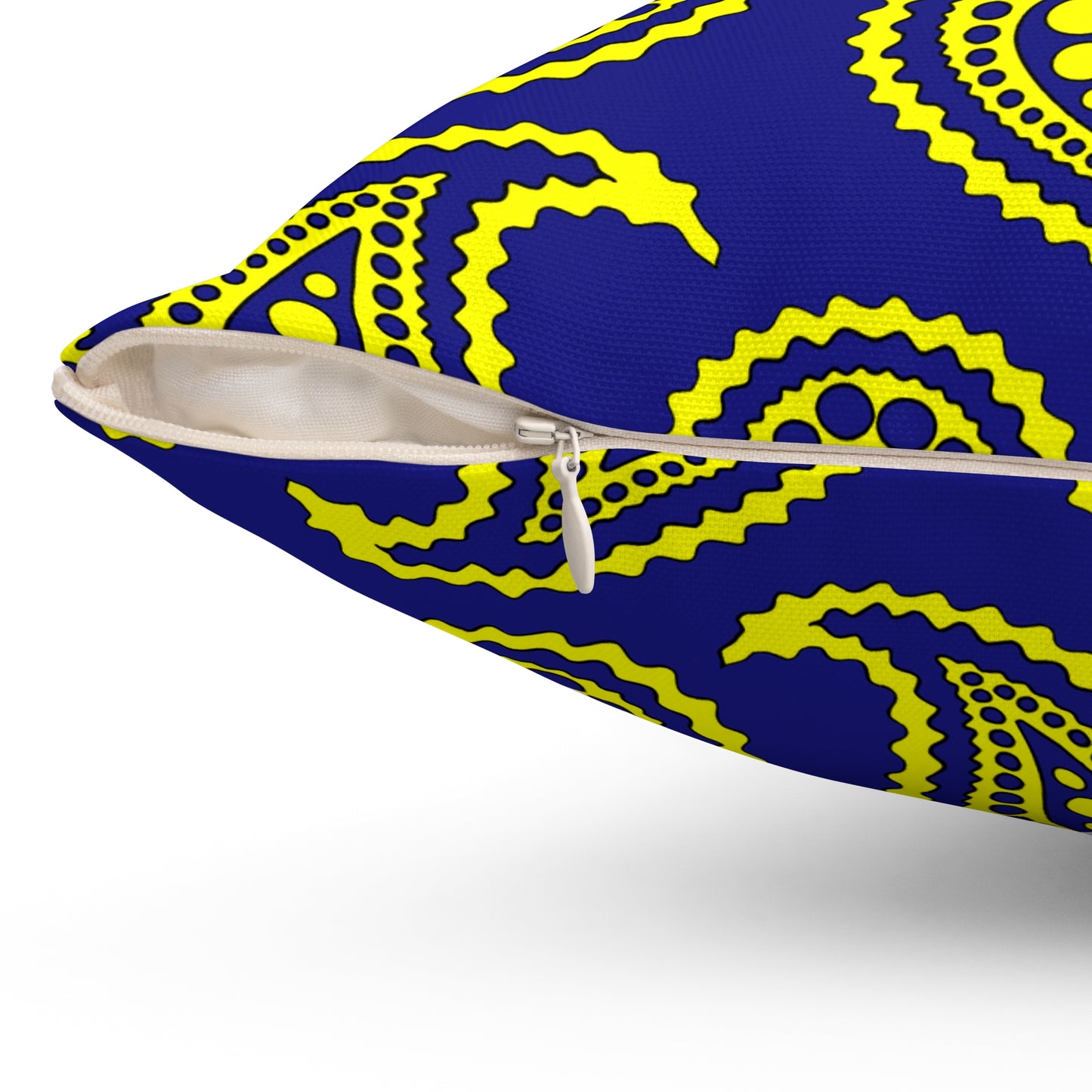 Navy Blue, Yellow Retro Paisley Cushion Pillow