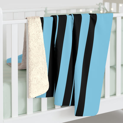 Sky Blue, Black Retro Stripes Blanket Throw