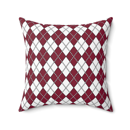 Claret, White Retro Argyle Cushion Pillow