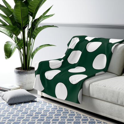 Dark Green, White Retro Polka Dots Blanket Throw