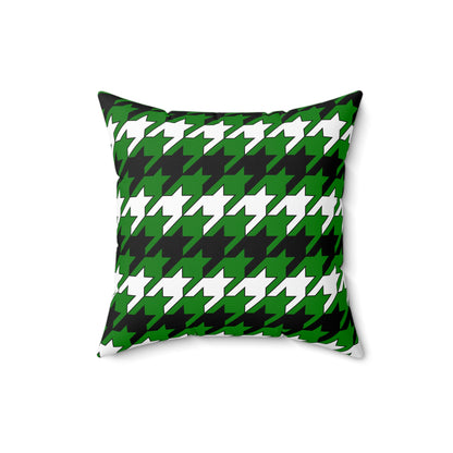Green, Black, White Retro Houndstooth Cushion Pillow