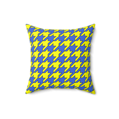 Royal Blue, Yellow Retro Houndstooth Cushion Pillow