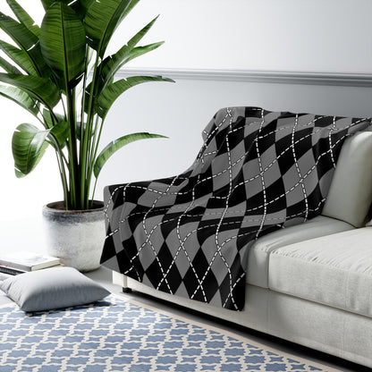 Grey, Black Retro Argyle Blanket Throw
