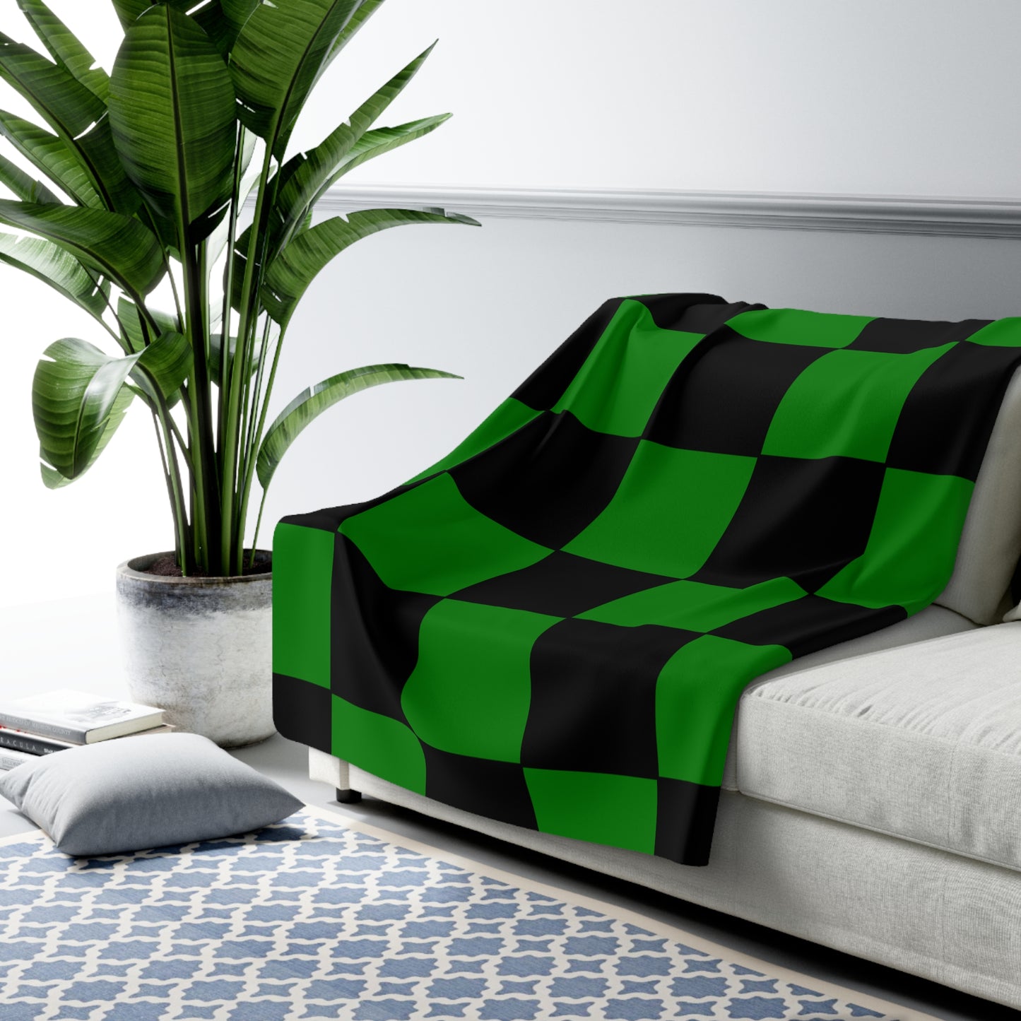 Green, Black Retro Check Blanket Throw