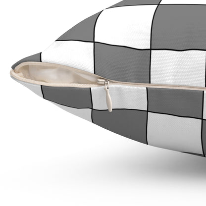 Grey, White Retro Check Cushion Pillow